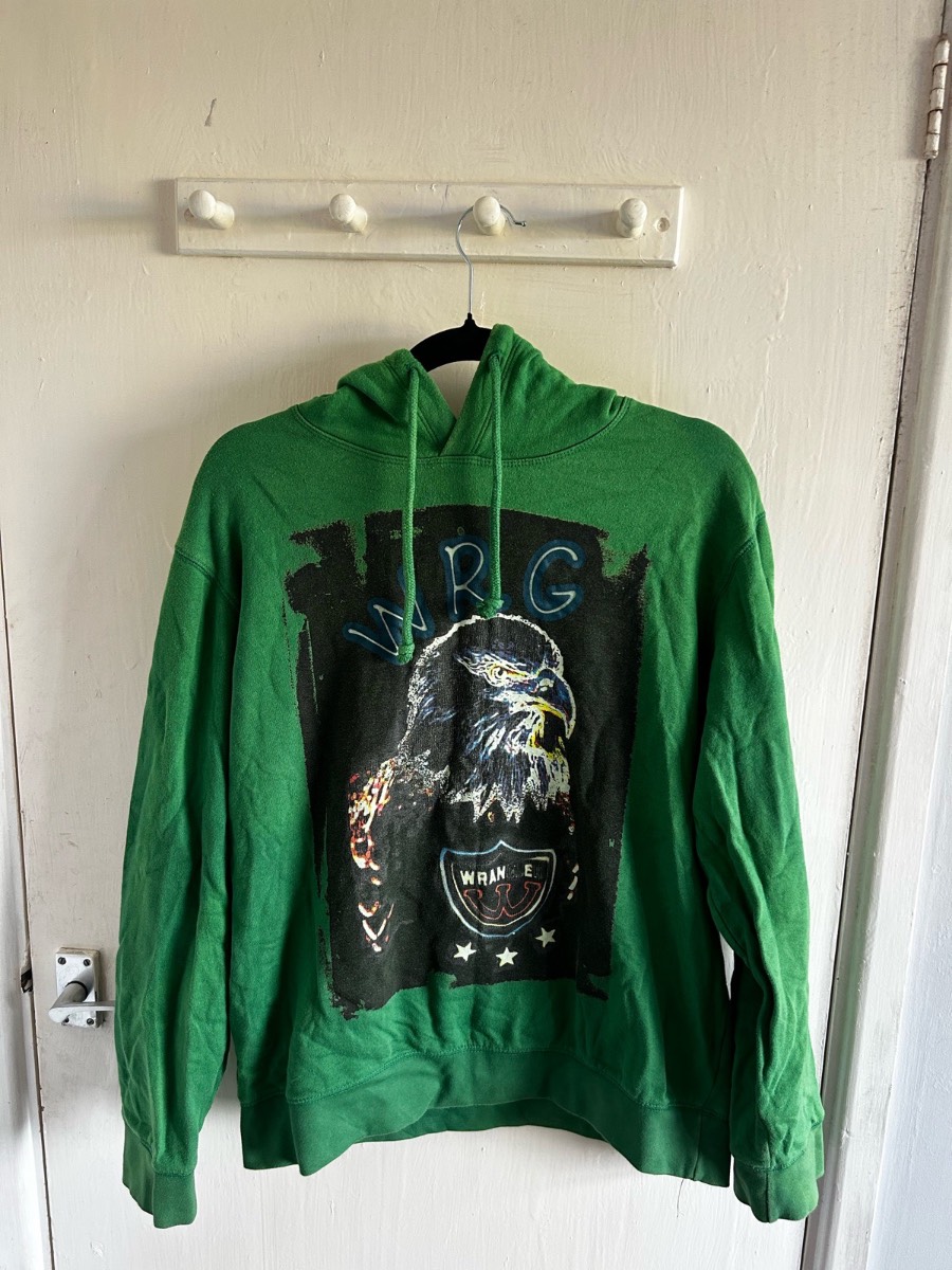 Wrangler Vintage Green Eagle Hoodie Size L - Retro Americana Graphic Hooded Sweatshirt