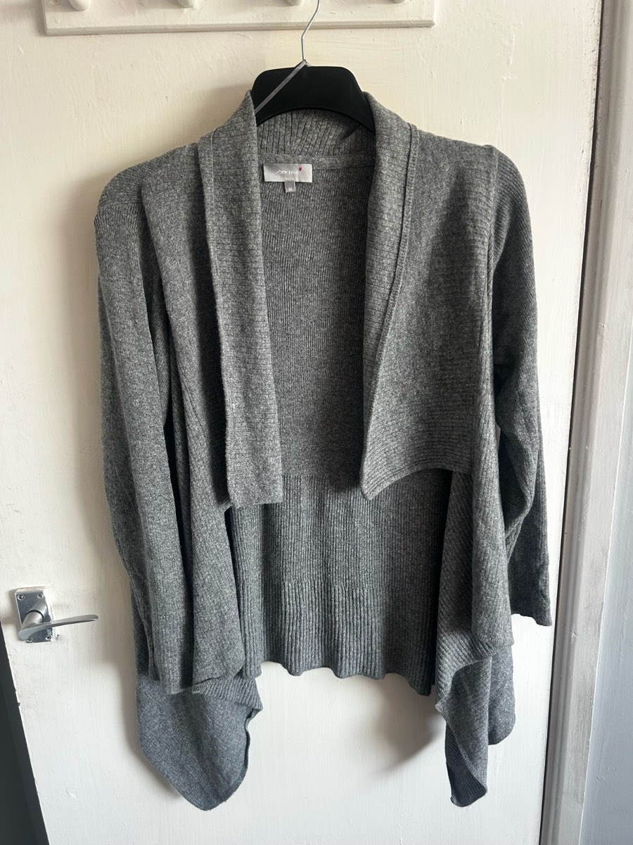 Per Una M&S Grey Waterfall Cardigan Size 14 | Open Front Ribbed Knit Soft Angora Blend