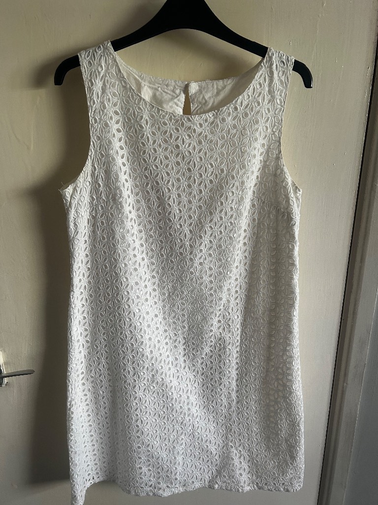 White Broderie Anglaise Eyelet Mini Dress | Summer Sun Dress Size 12