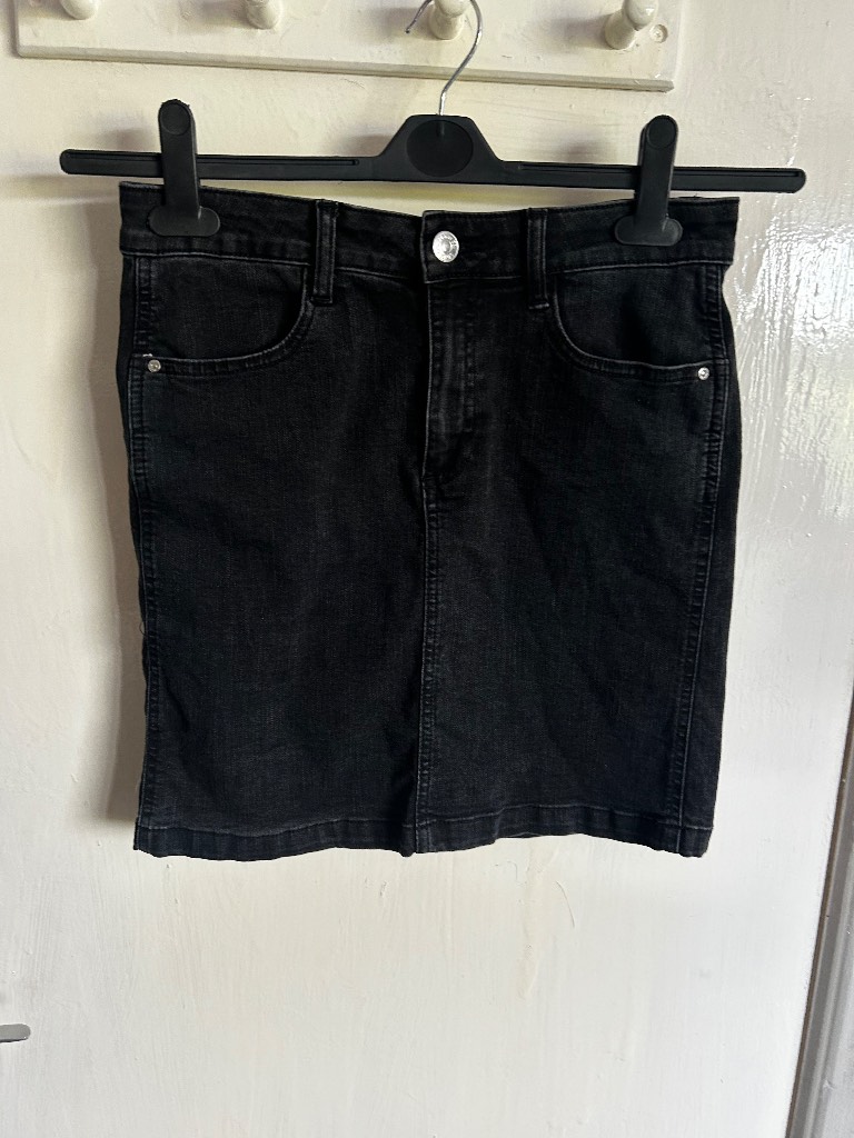 Denim Co Washed Black Denim Mini Skirt Size 12 UK | Retro Grunge Indie Y2K Casual Utility Skirt