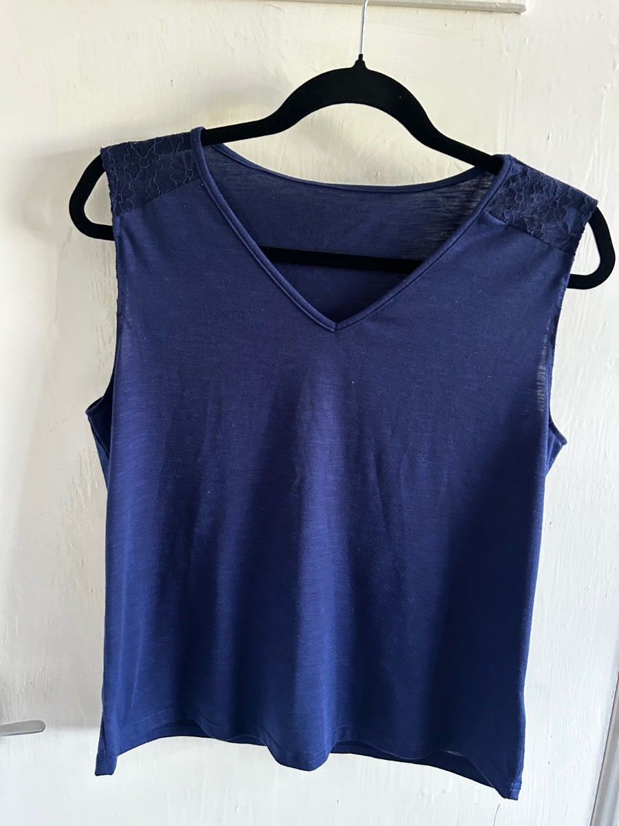 Emery Rose Navy Blue Lace Detail Vest Top Size M (UK 10/12)