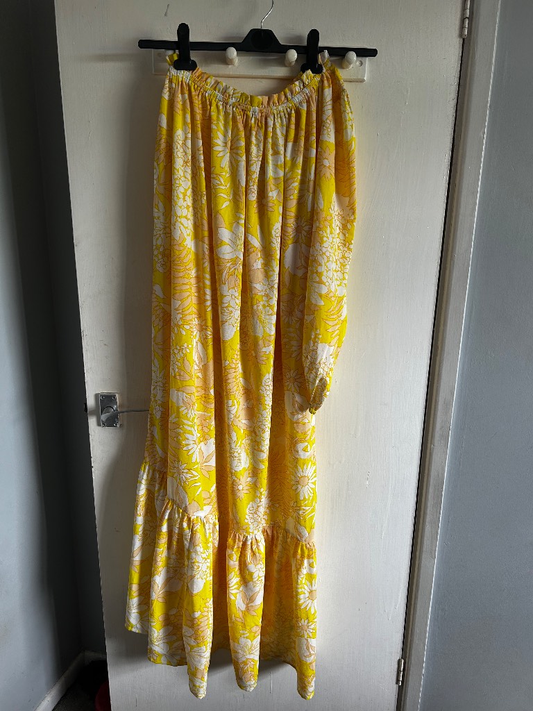 Brand New With Tags River Island Yellow Bright Floral Maxi Skirt - UK 10