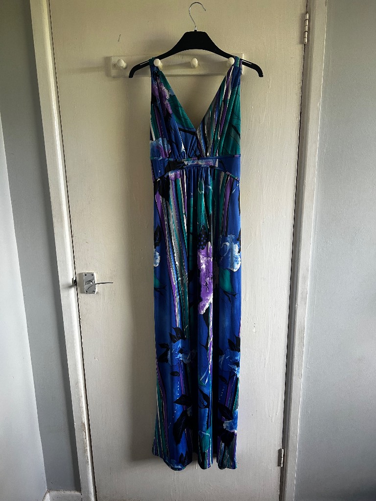 BOOHOO Floral Maxi Dress Size 12 | Blue Purple Abstract Long Summer Dress Occasion
