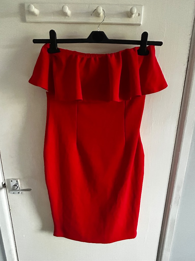Samantha Faiers Red Bardot Off The Shoulder Midi Dress - Size 14 Bodycon