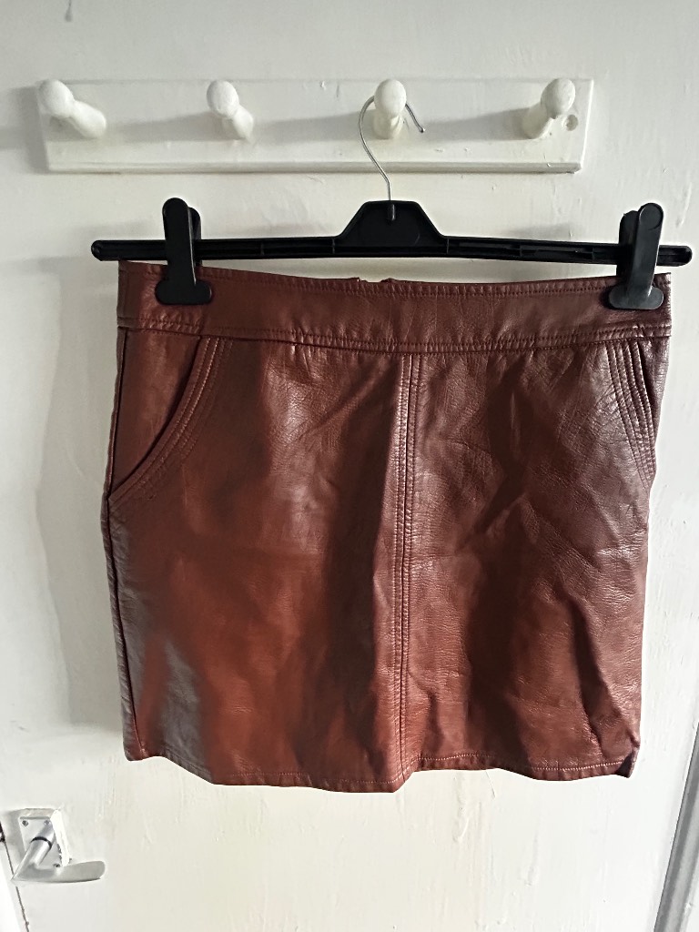 Dorothy Perkins Faux Leather Mini Skirt Brown - Size UK 12 / EUR 40