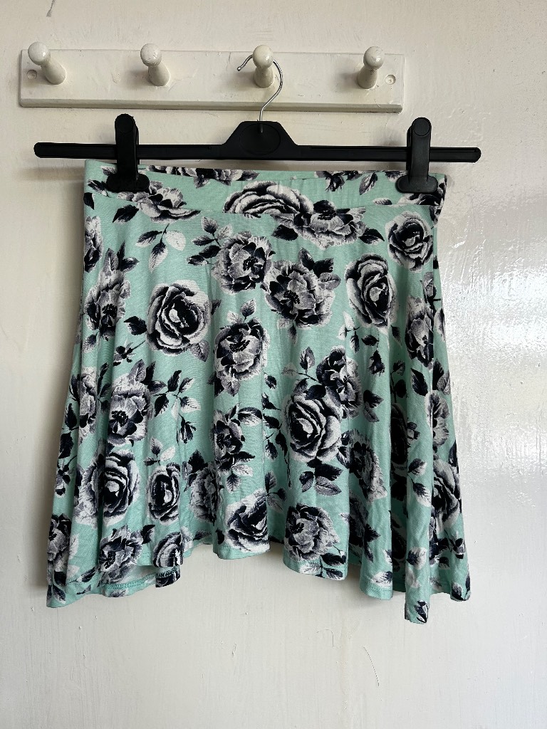 Young Dimension Girls Mint Green & Rose Floral Skater Skirt | Age 11-12 Years (152cm)