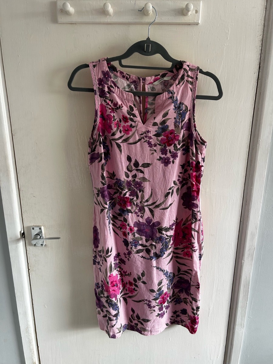 George Pink Floral Linen Blend Shift Dress – Size UK 10 / EUR 38