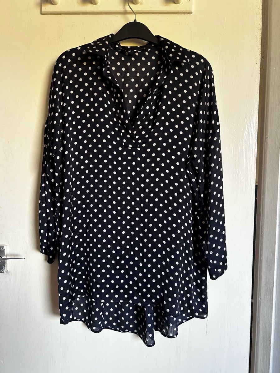 ZARA Black & White Polka Dot Oversized Tunic Shirt Dress - Size XS (Fits 6/8/10)
