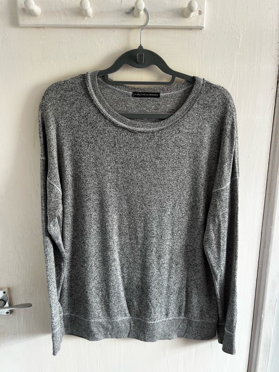 Harlowe & Graham Grey Marl Fine Knit Jumper Sweatshirt | Size M (UK 10-12)