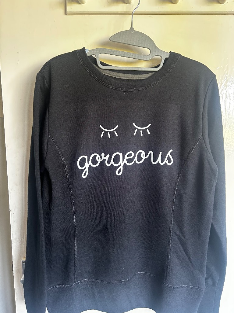 Anvil Black 'Gorgeous' Graphic Sweatshirt Jumper | Size M Medium 10 12 | Comfy Loungewear Casual