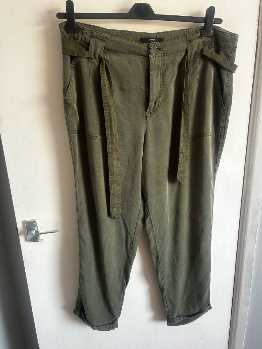 George Khaki Olive Green Tie Waist Trousers Chinos Size 18