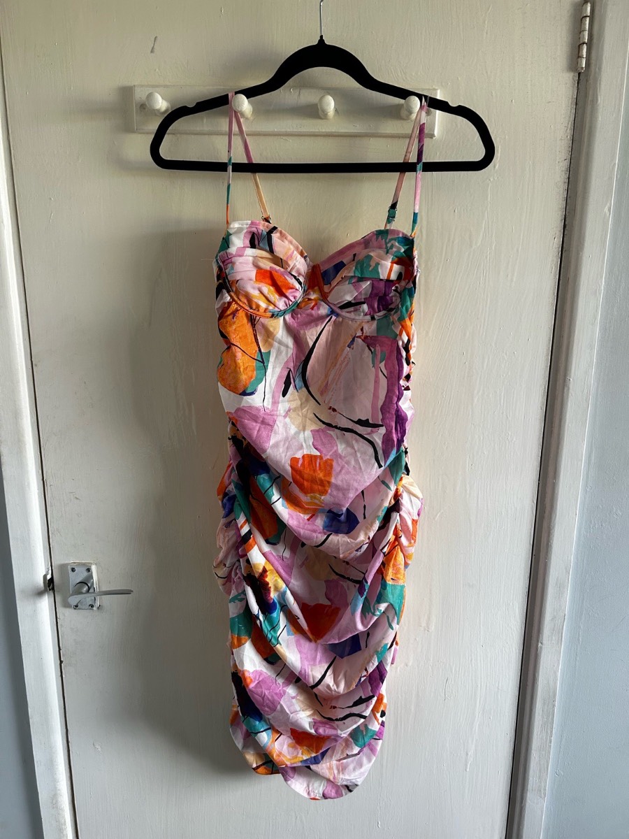Pretty Little Thing Floral Ruched Bodycon Mini Dress UK 10