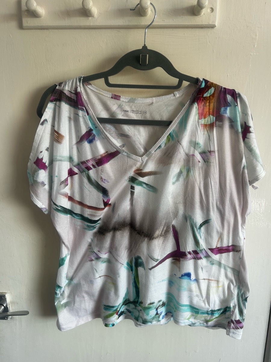 Next Essential Collection Abstract Brushstroke Print Cold Shoulder Top Size 14