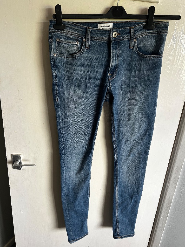 JACK & JONES Jeans Intelligence Blue Denim Spray On Tom Skinny Jeans W32 L30