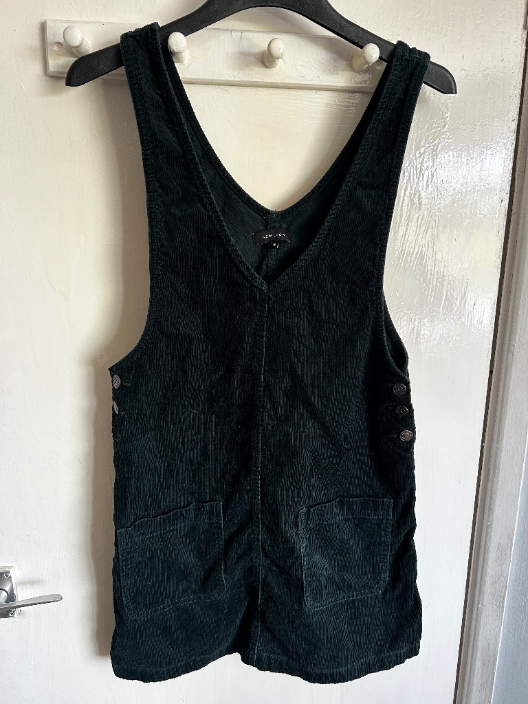 New Look Green Corduroy Pinafore Dress Size 10 Dungaree Mini