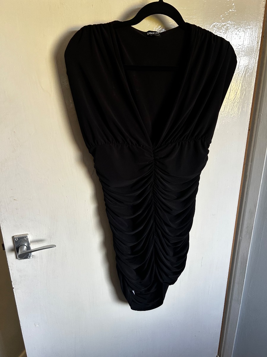 Boohoo Black Ruched Slinky Bodycon Mini Dress - UK 16 / EU 44 / US 12 (New with Tags)