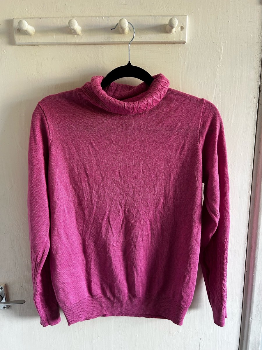 Dressberry Pink Roll Neck Cable Knit Sleeve Jumper Size L 12/14