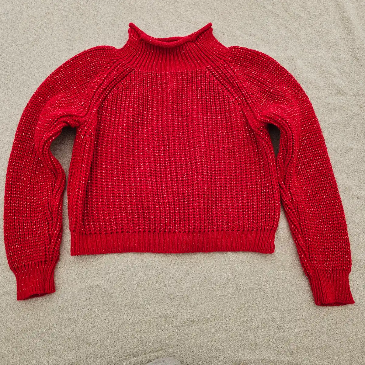 Red Chunky Knit High Neck Jumper Gold Shimmer Women's UK 8-10 Made in Italy