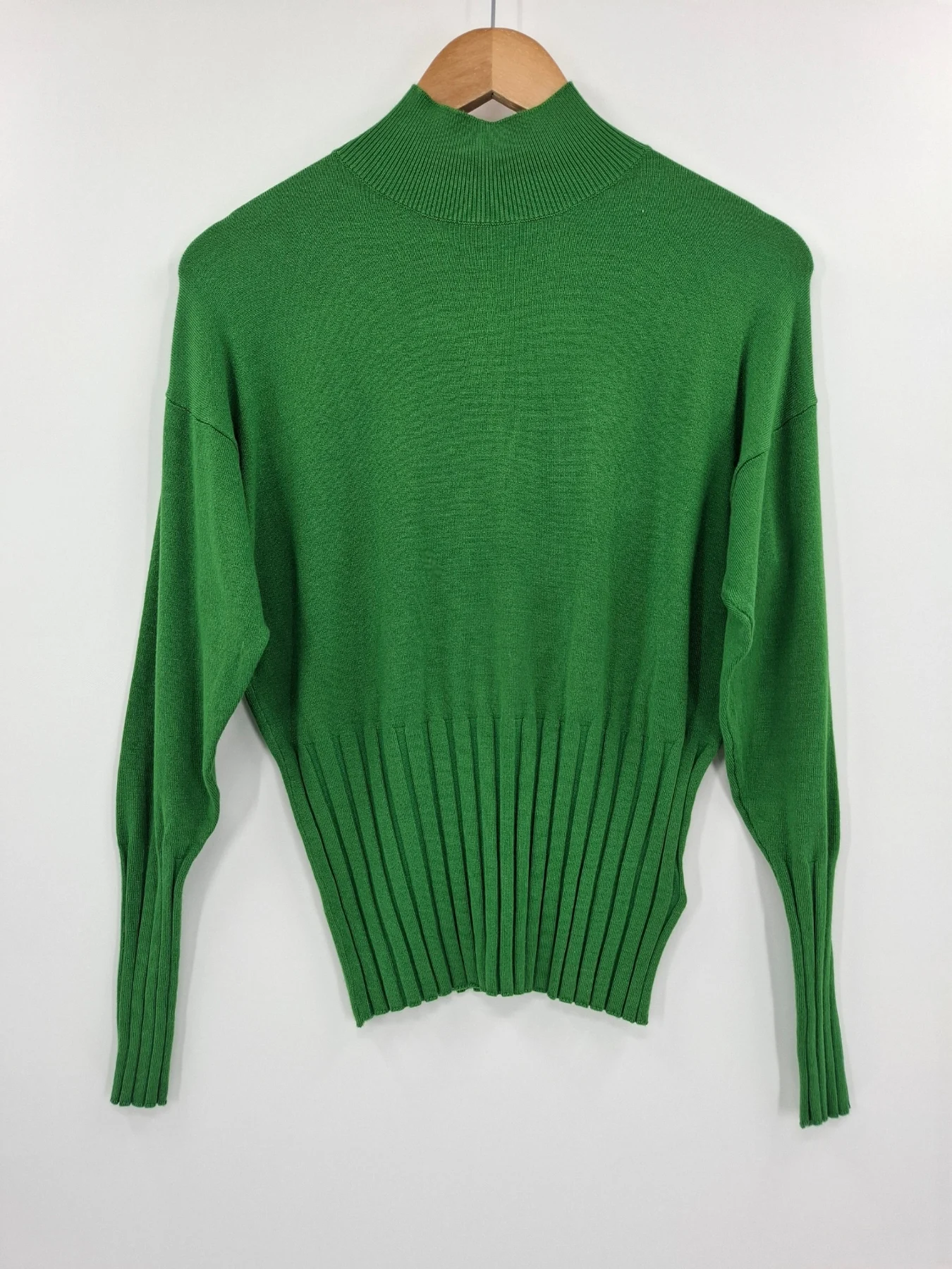 Marks and Spencer green high neck ribbed hem jumper top Size 14