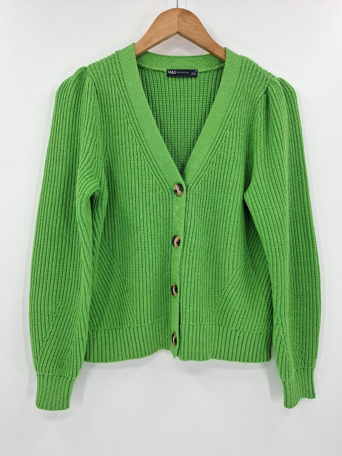 Marks and Spencer Emerald Green Ribbed Button Cardigan Size Medium