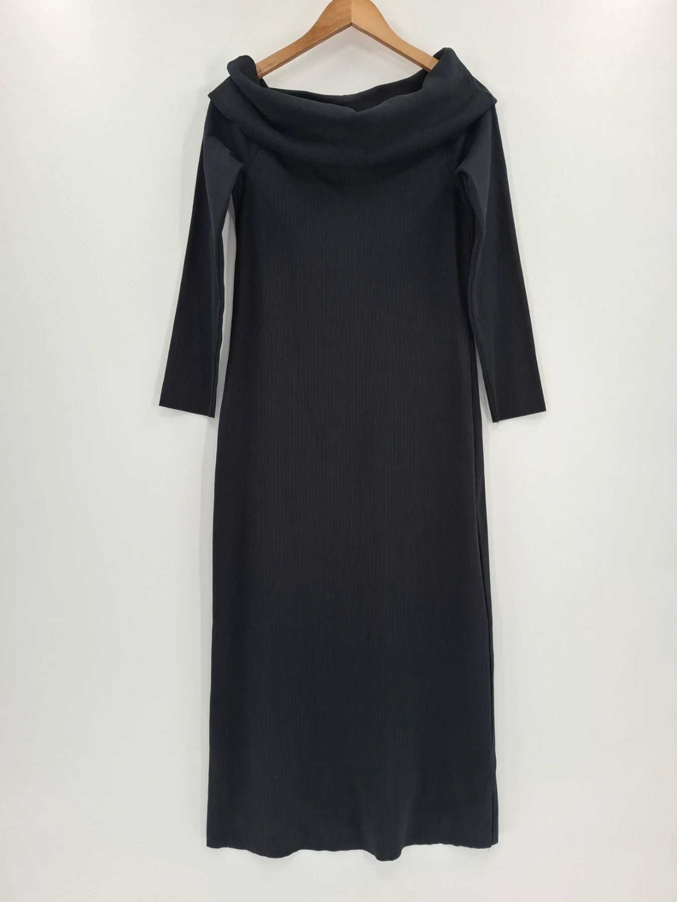 Marks and Spencer Black Ribbed Bardot Off Shoulder Midi Dress Size 14