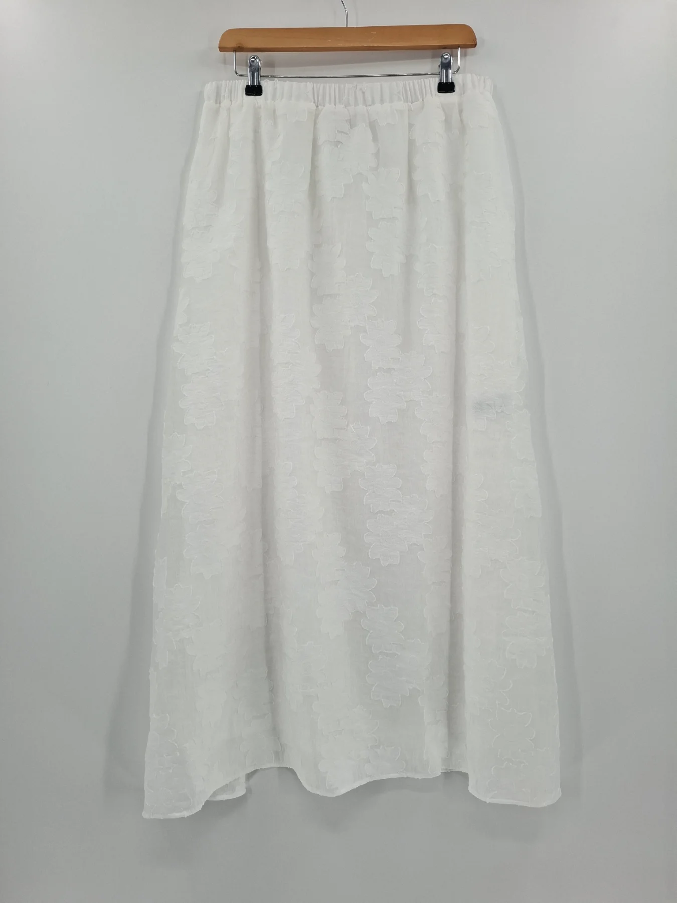 Marks and Spencer Soft White Floral Textured Elasticated Waist Maxi Skirt Size 14 tall
