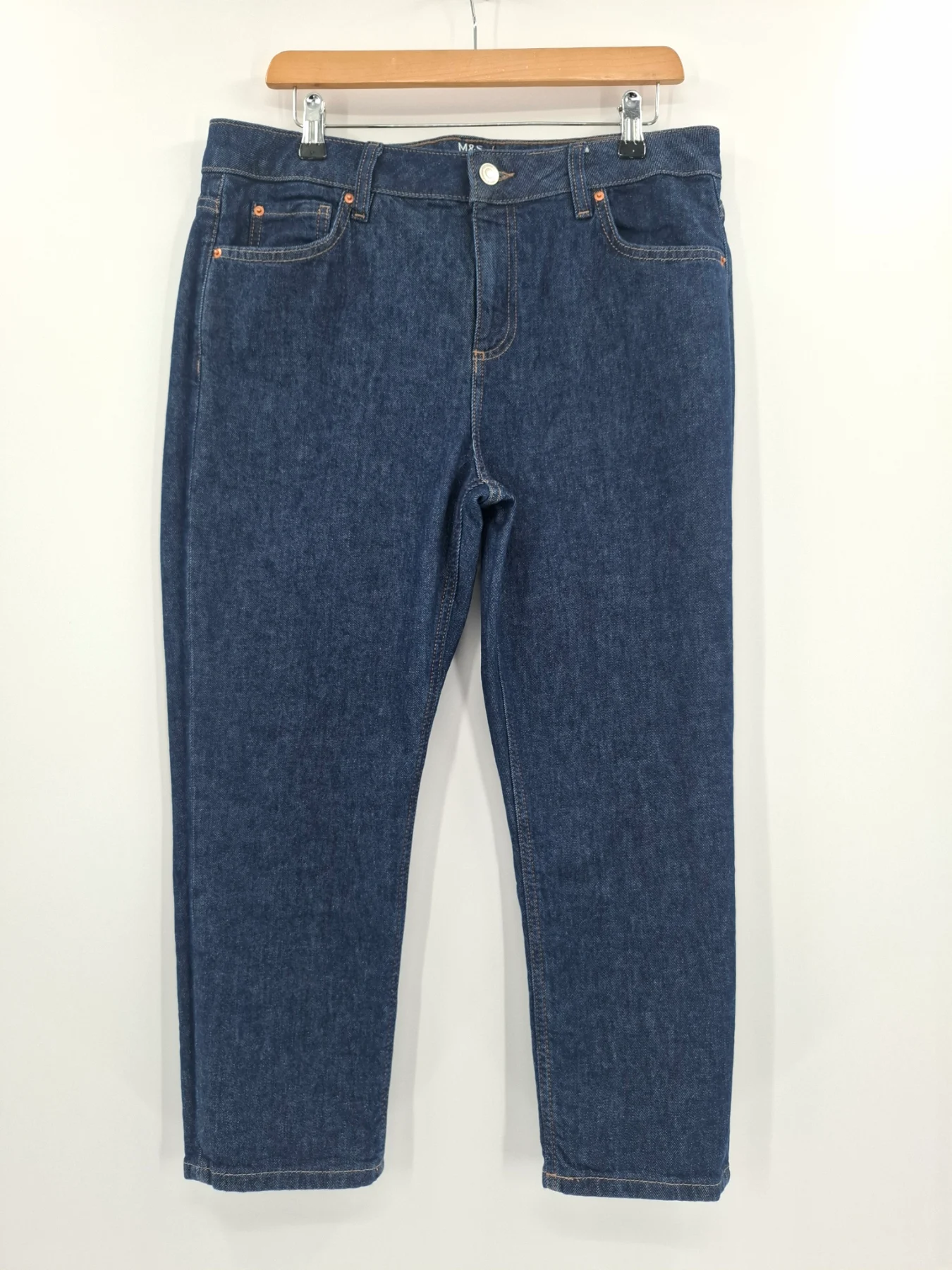 Marks and Spencer Indigo Blue Cropped Slim Jeans Denim Casual Classic Minimalist size 14