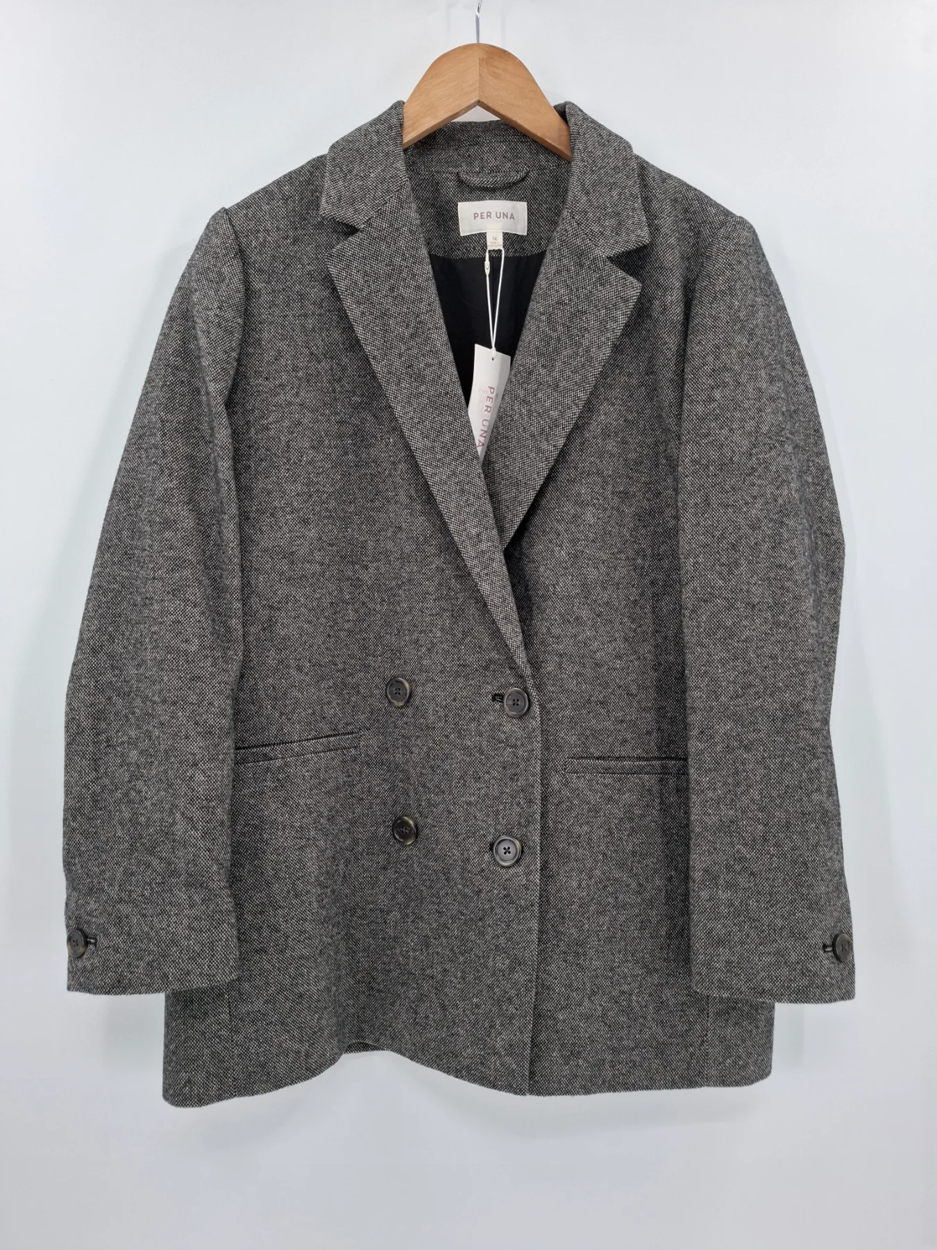 Marks and Spencer Per Una grey wool blend double breasted blazer jacket Size 14
