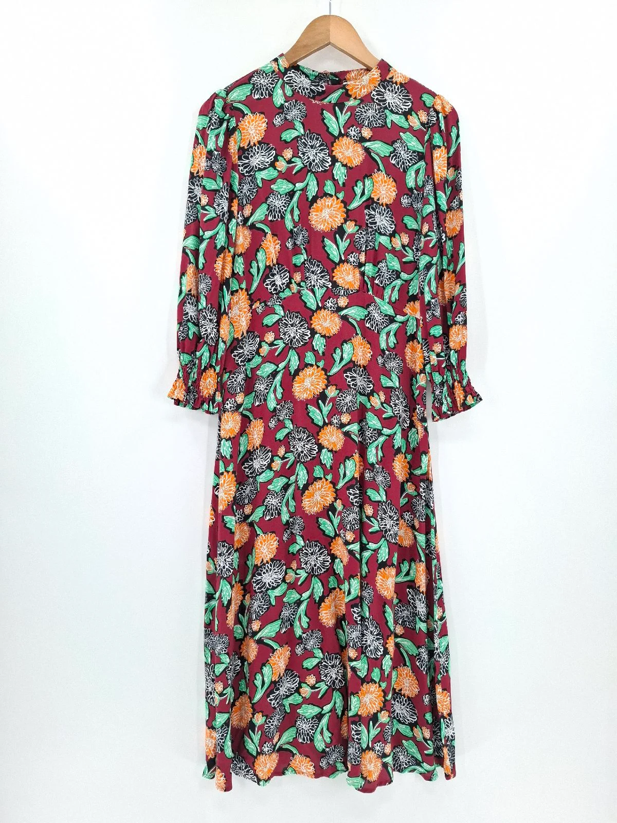 Finery Red Floral fit and flare Midi Dress Boho UK 12