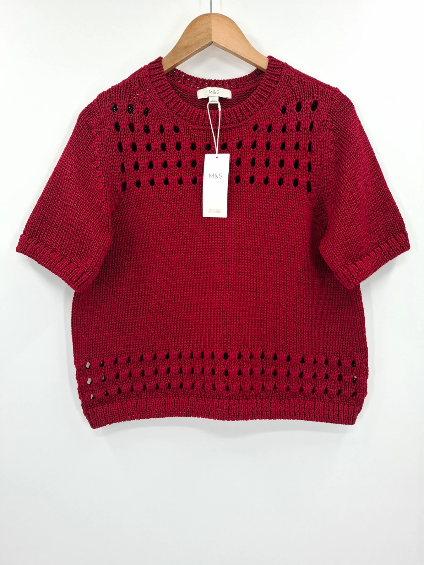 Marks and Spencer redcurrant short sleeve open knit short sleeve jumper Size Medium