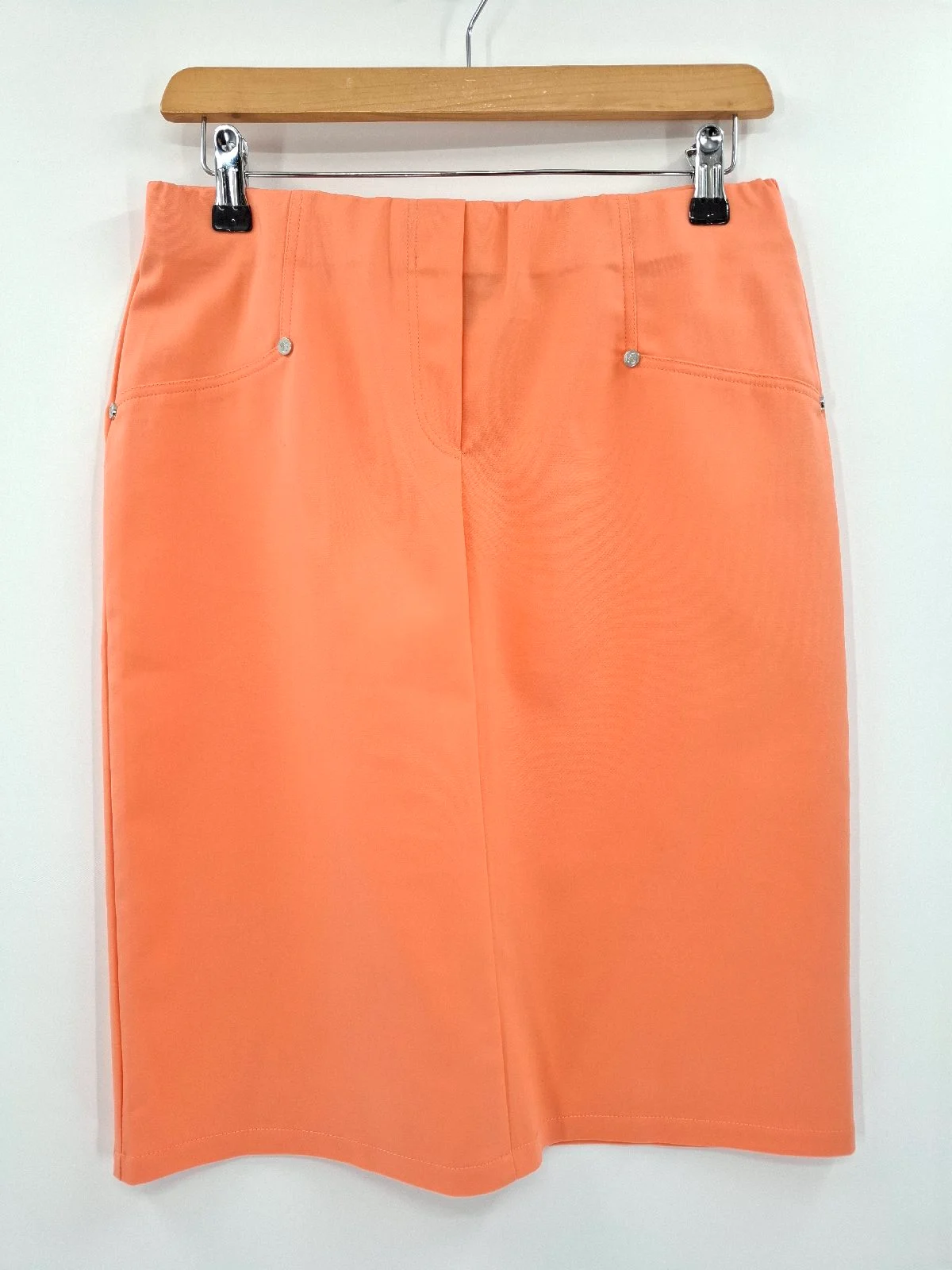 Marble Peach Orange Fitted knee length Pencil Skirt UK 12