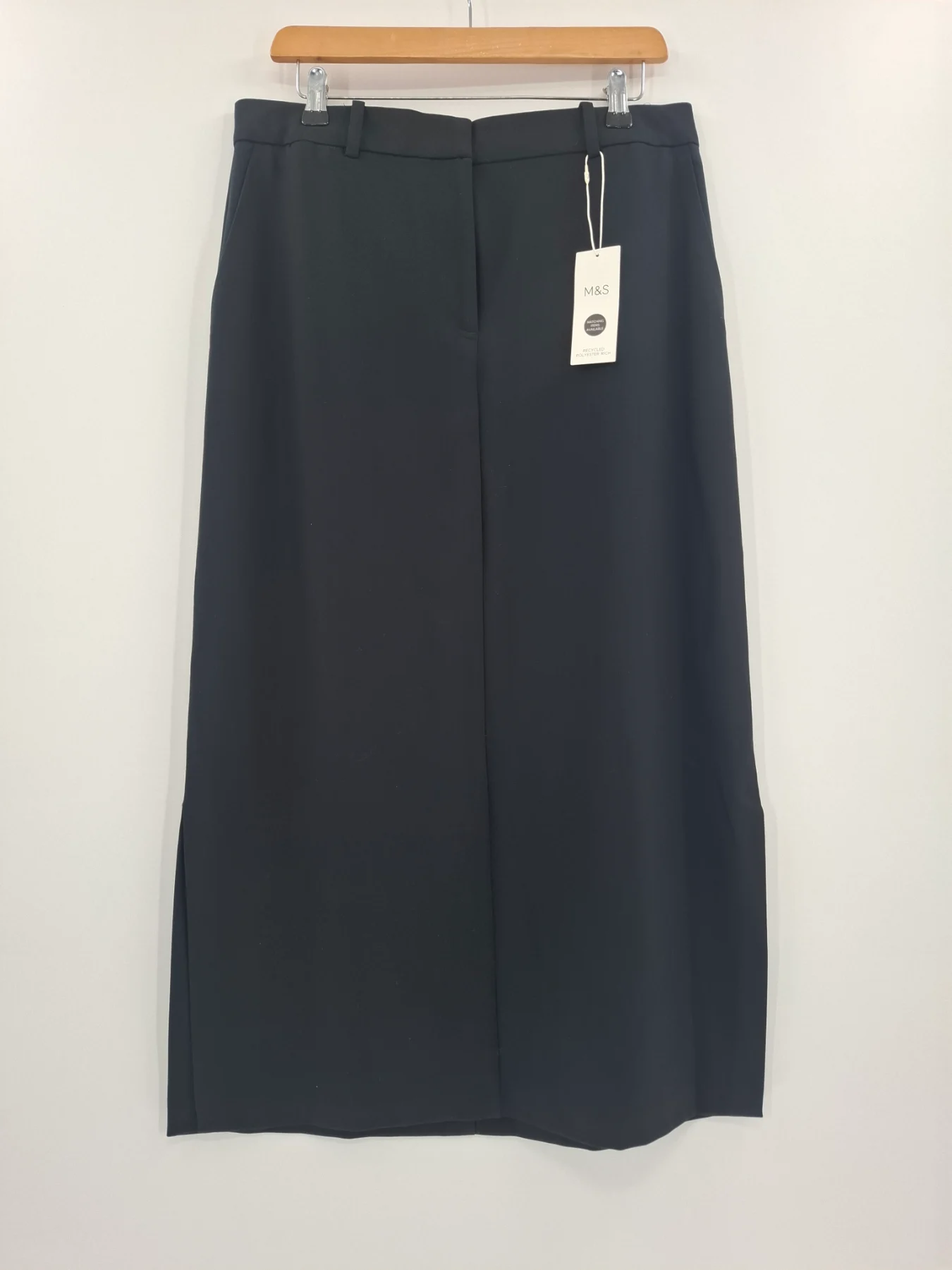 Marks And Spencer Black Side Split Maxi Skirt Smart Tailored Minimalist Size 14