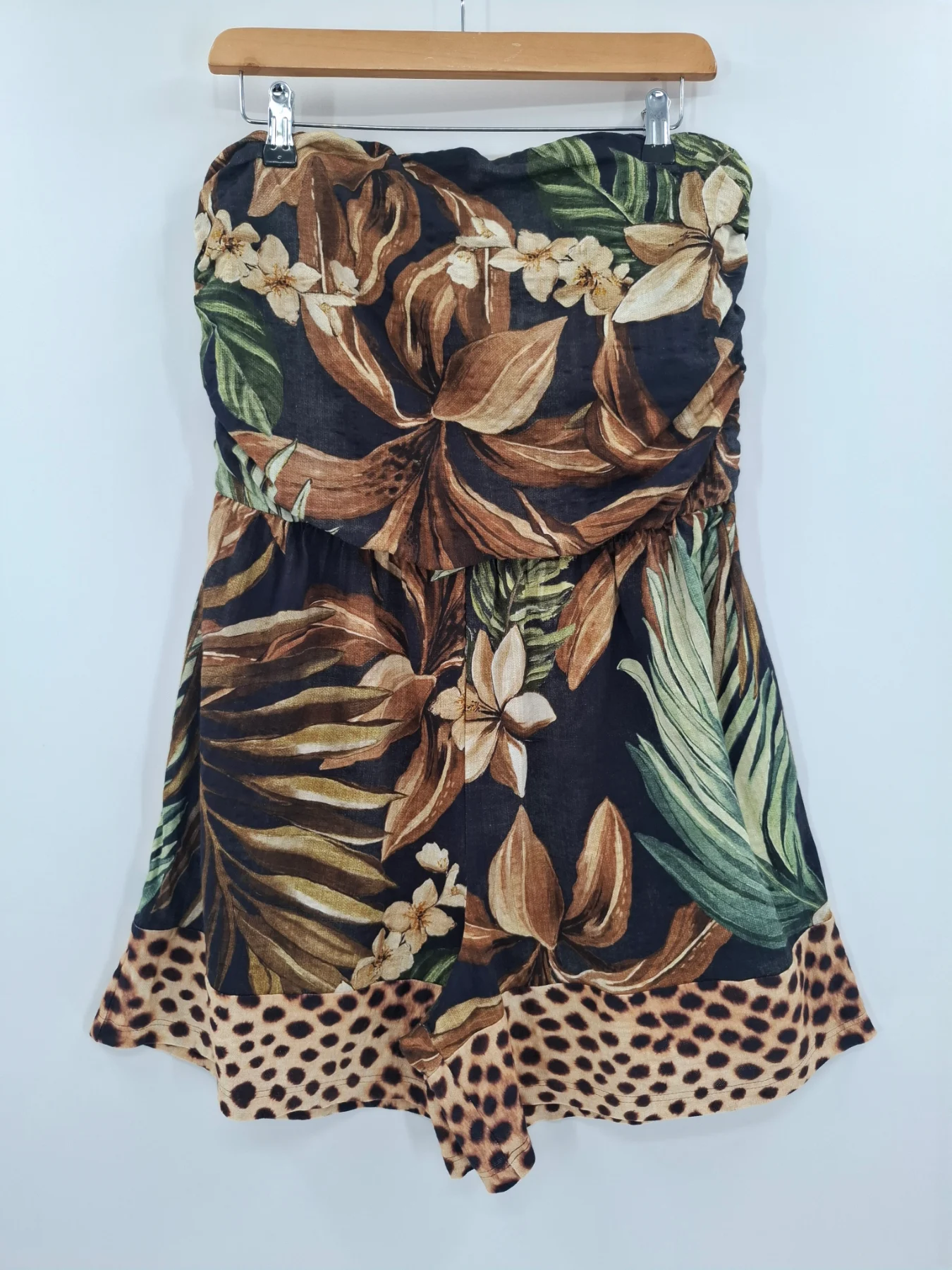 NEXT Brown Tropical Floral Animal Print Strapless Bandeau Playsuit Size 16