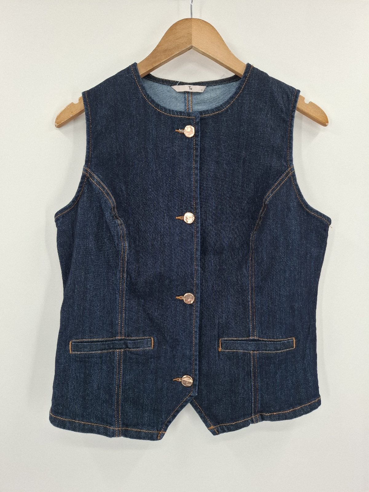 Tu Dark Blue Denim Waistcoat Y2K 90s Minimalist Size 12