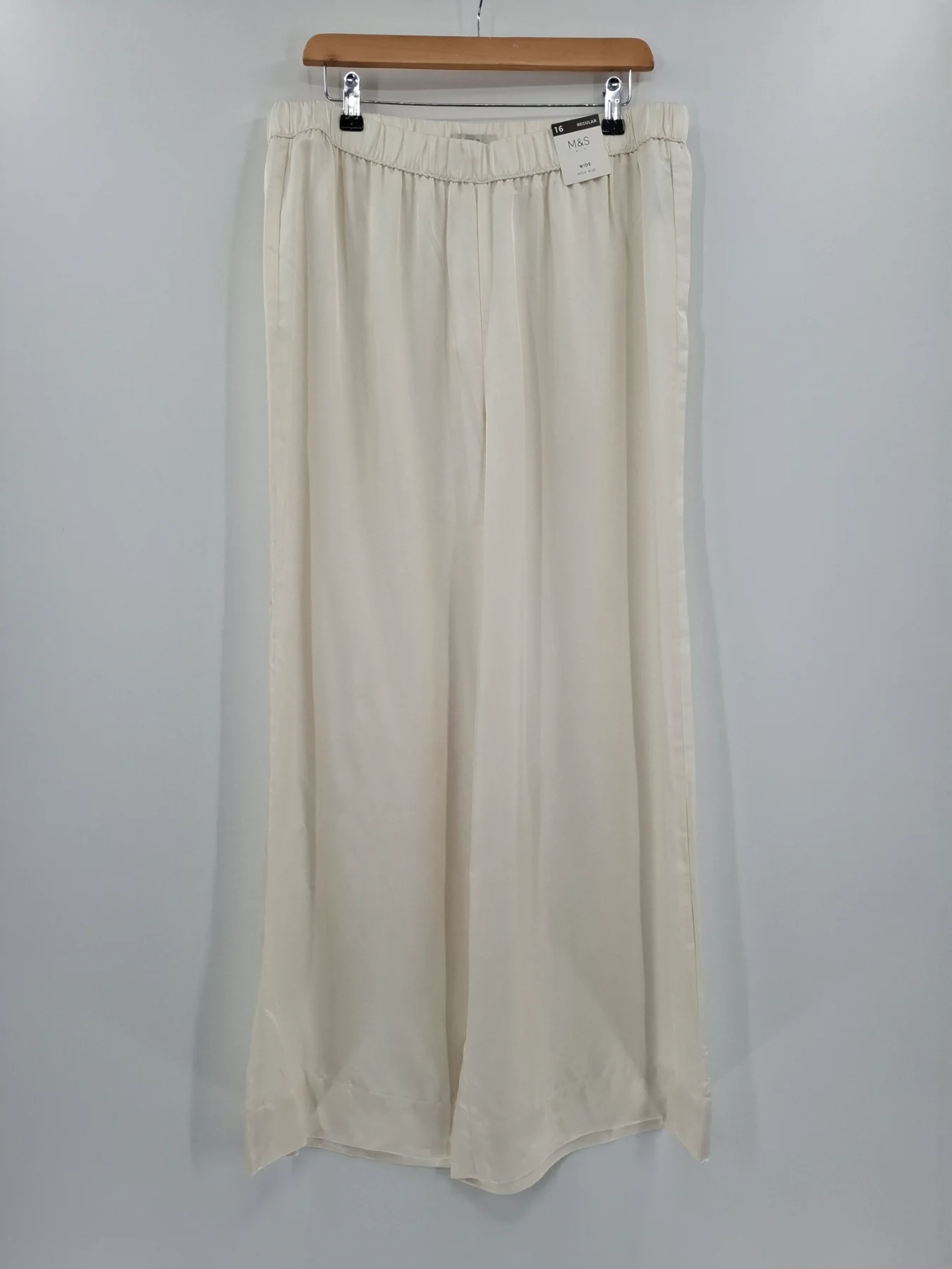 Marks and Spencer Cream Wide Leg High Rise Elasticated Trousers Minimalist Size 16