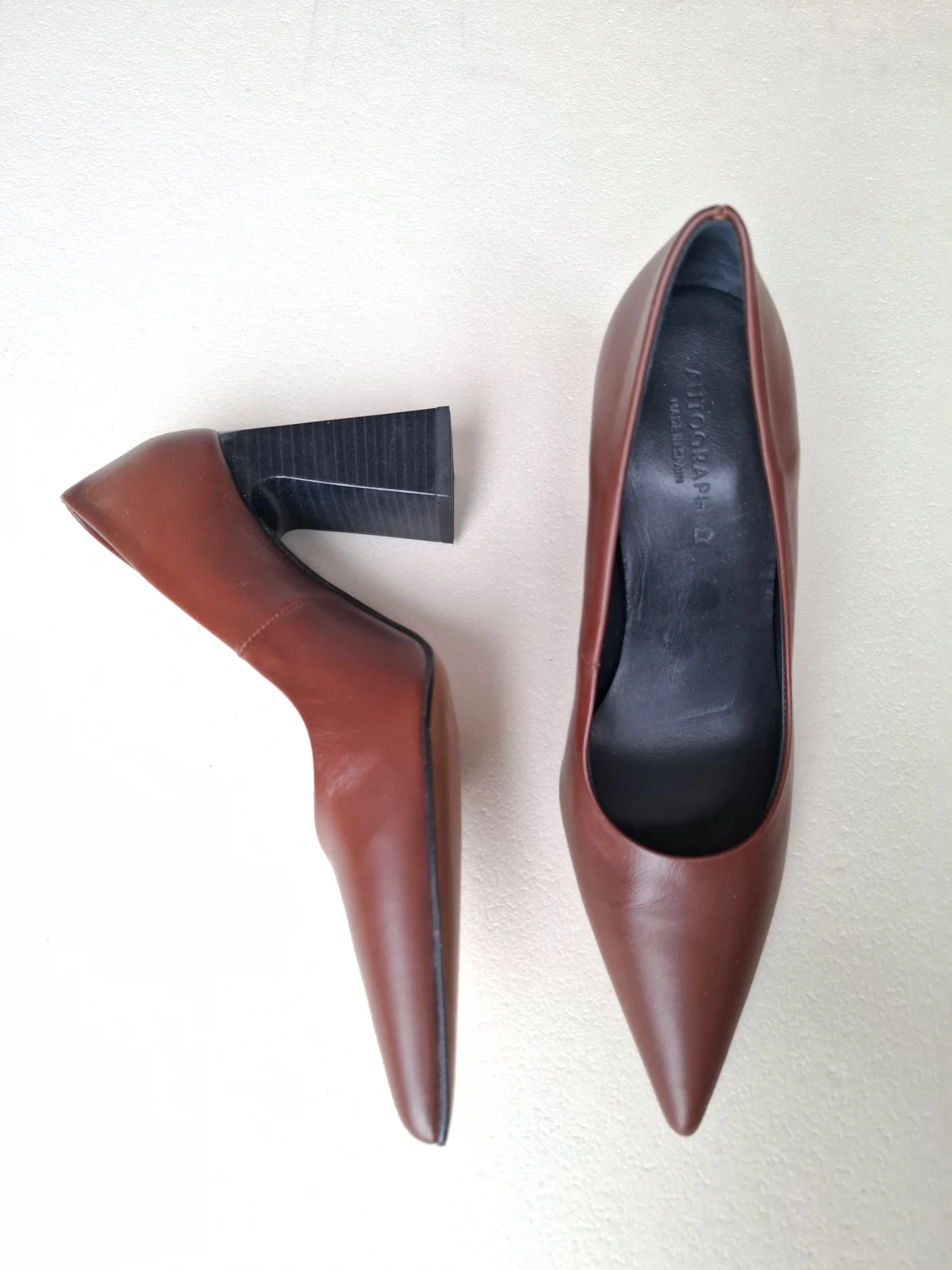 Marks and Spencer Autograph Brown Leather Pointed Toe Block Heels Smart Workwear Shoes Size 6