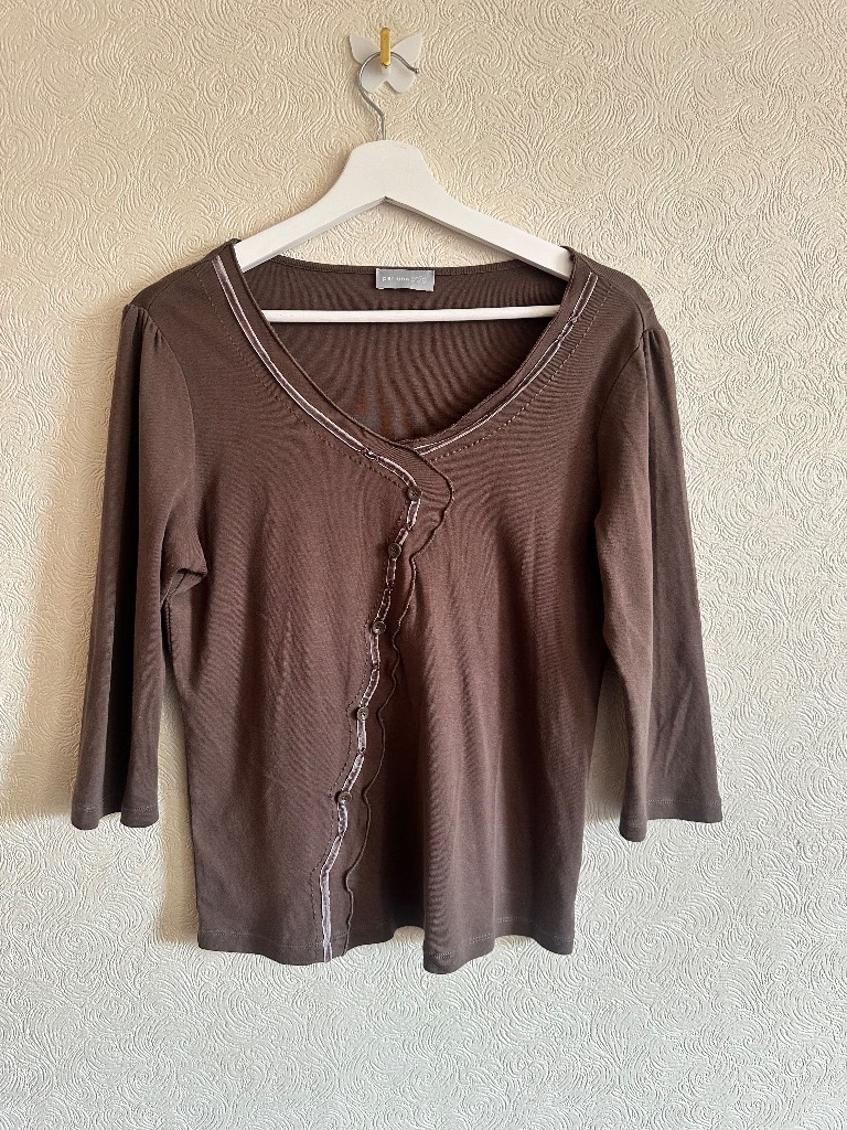 Vintage Y2K 2000’s Per Una M&S brown button detail cotton top size 16