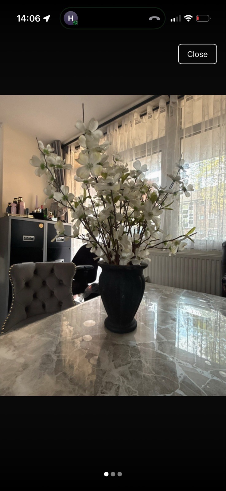 Artificial White Blossom Flower Arrangement Black Vase Home Decor
