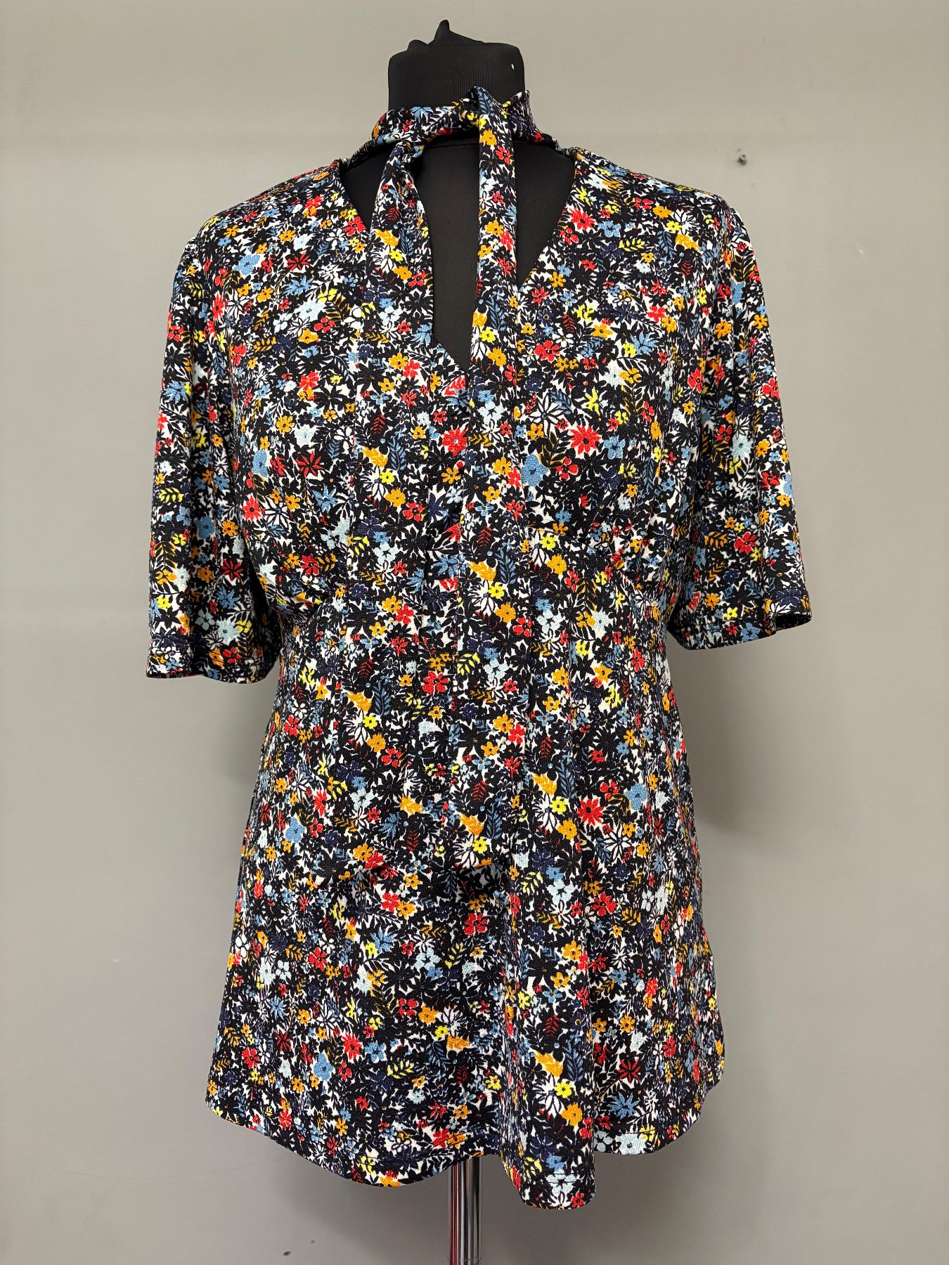 Next, multicoloured, floral pattern, tie up neck, summer t-shirt