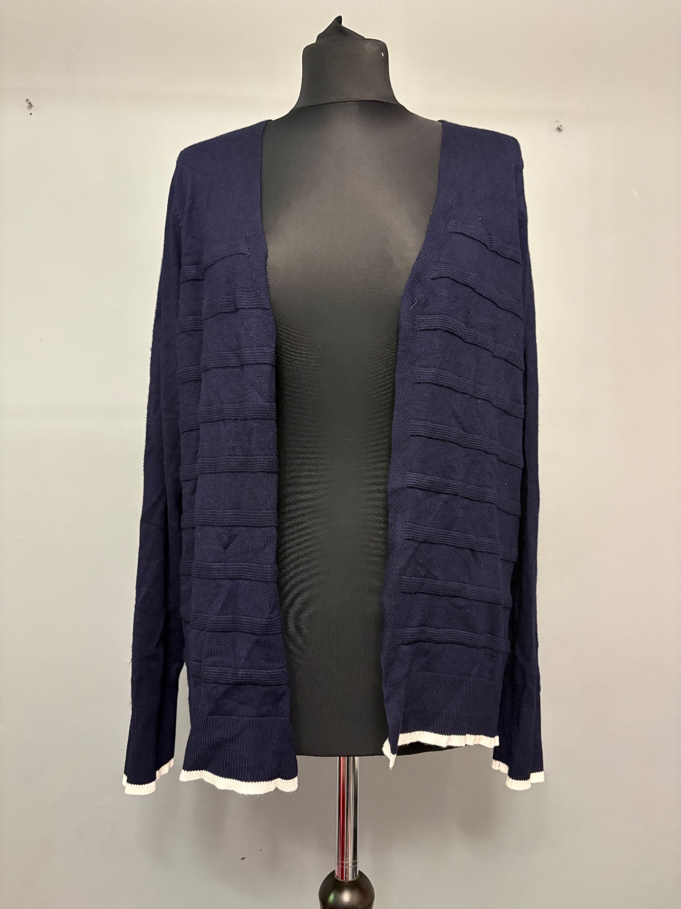 Bonmarché, navy blue, knit, ribbed, open, cardigan, jacket