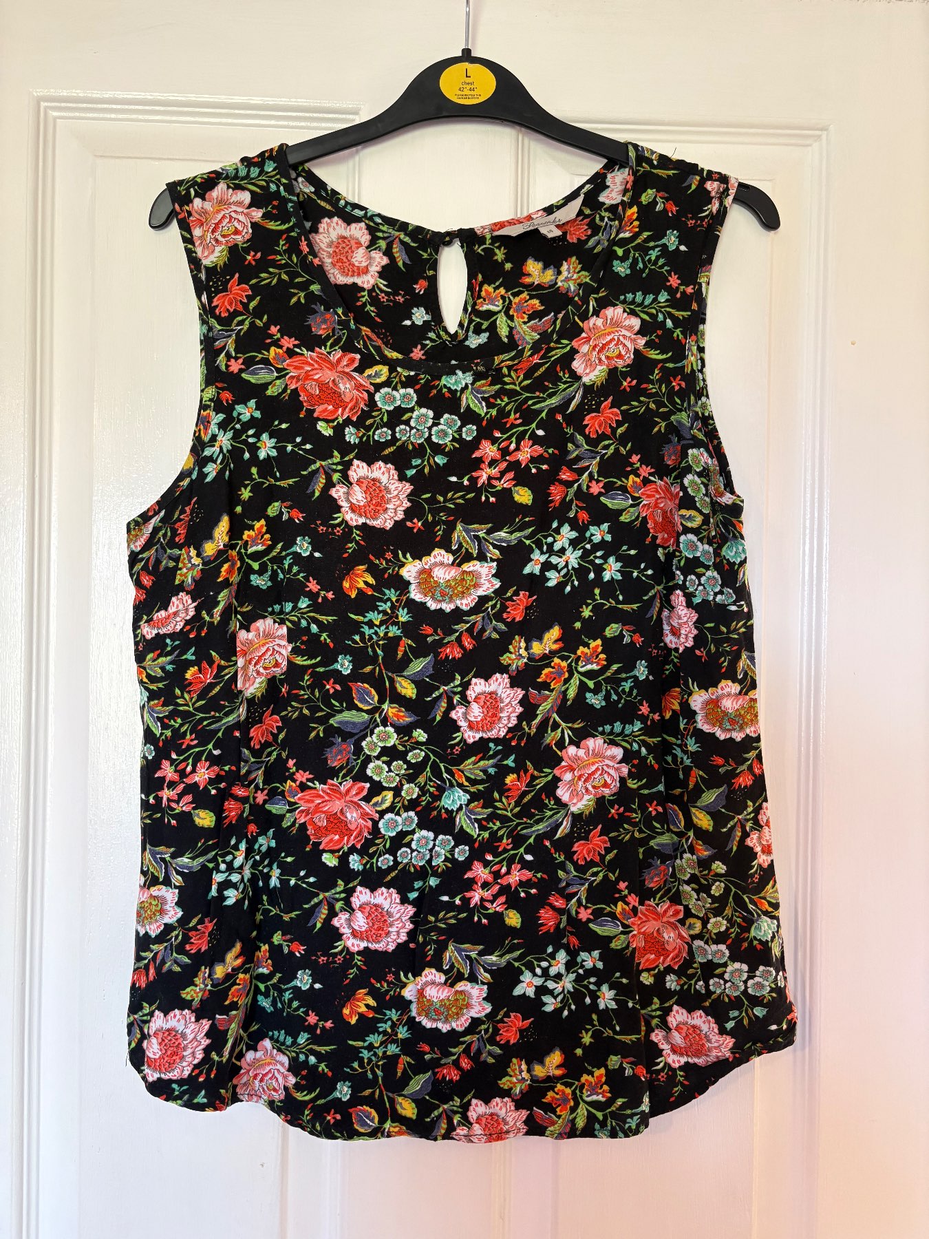 Black & multicoloured, floral pattern, summer, vest top