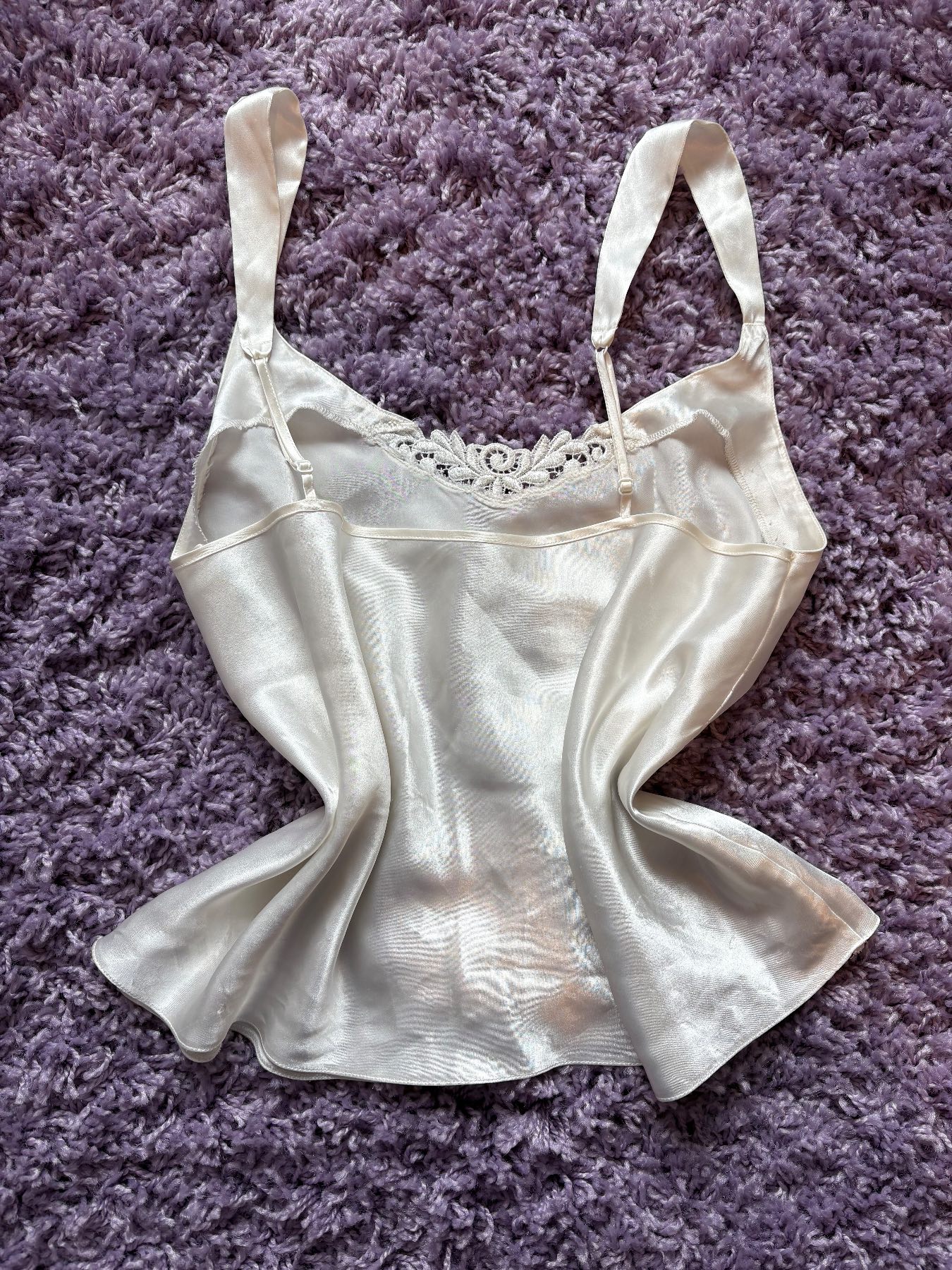 Vintage, white , lace detail, strappy, satin camisole top