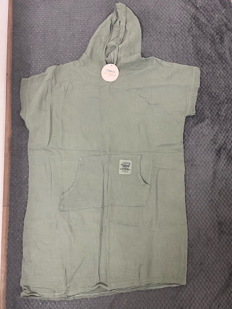 Virgo one size sage green organic cotton muslin dress