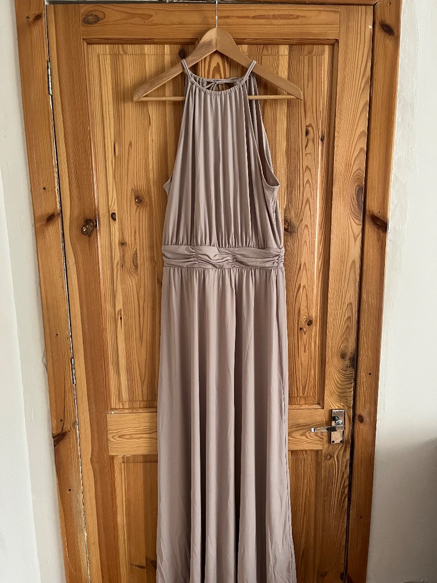 &M Halterneck Gathered Waist Maxi Dress – Taupe/Greige – Size S – BNWT