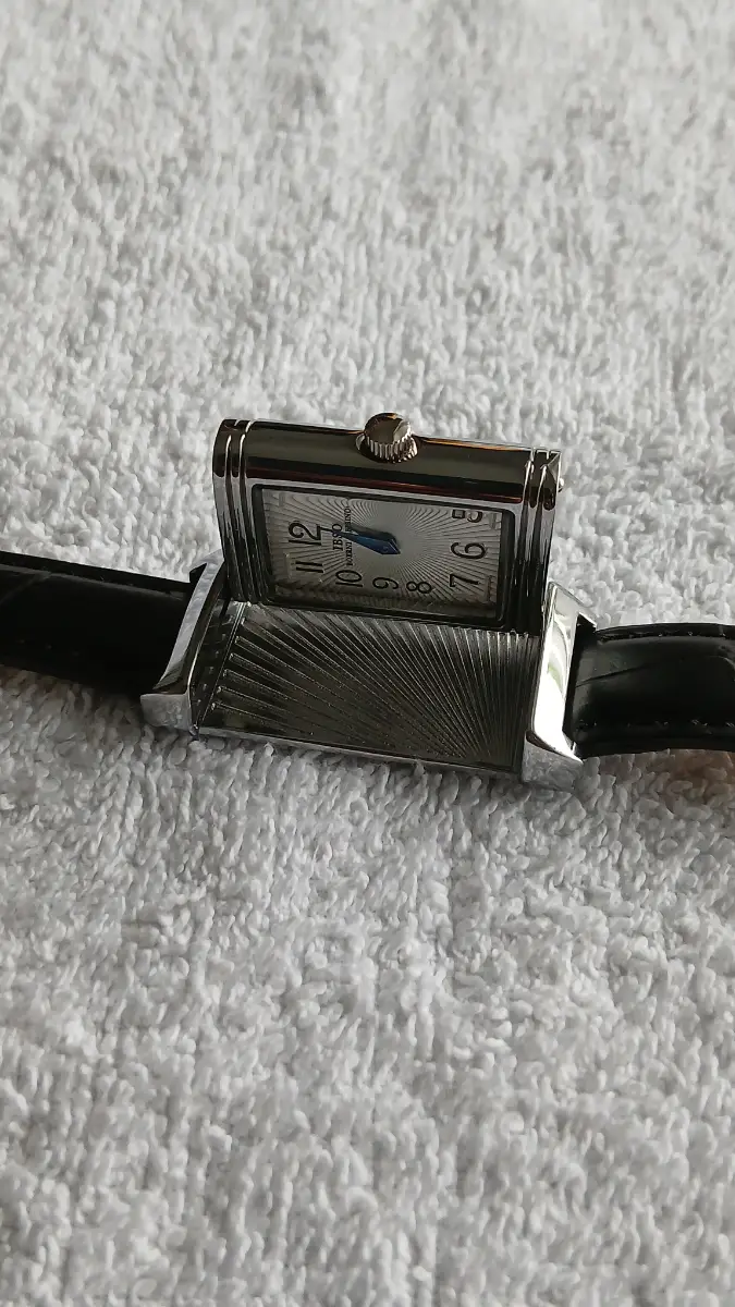 Slim Retro Rectangle Watch – Slide Case – Blue Hands