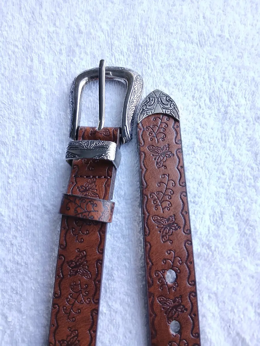 Y2K Brown Western Cowgirl Belt – Thin PU Waist Belt – 105cm (Size S)