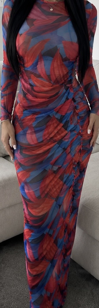 Ruched mesh maxi dress