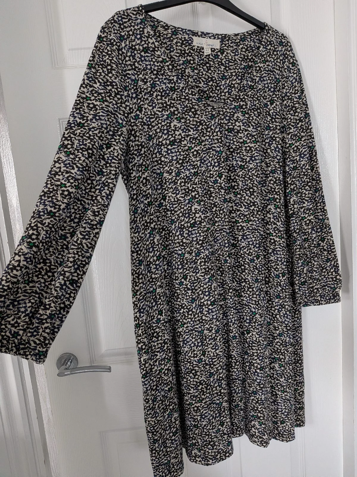 Seasalt Cornwall Organic Cotton Floaty Floral Jersey Dress Size 14 with Pockets