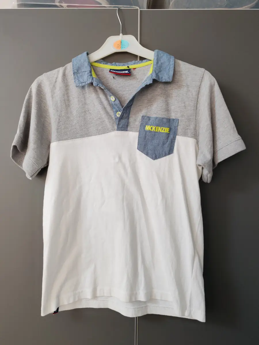 McKenzie boys polo shirt grey/white, blue collar preppy casual