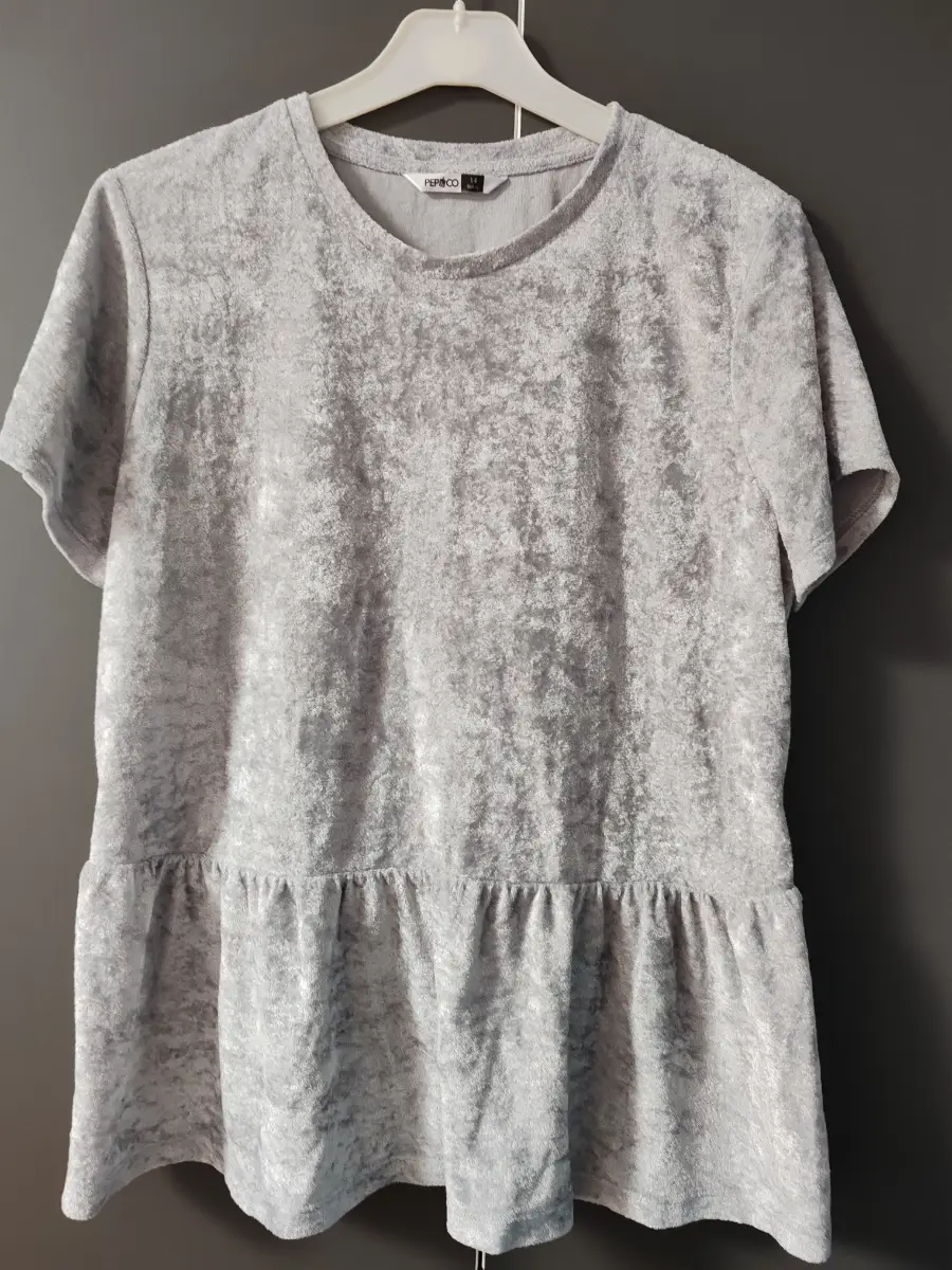 Pep & Co grey crushed velvet peplum blouse top - size UK 14
